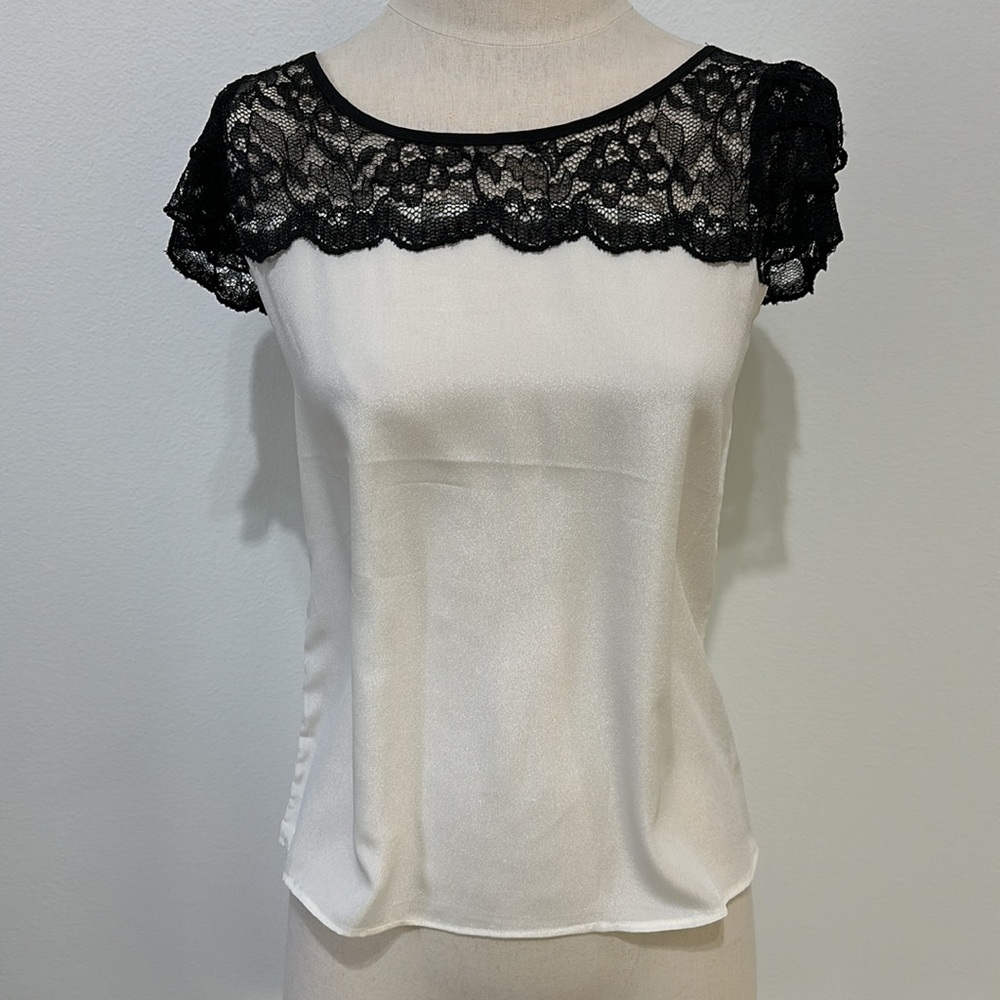 Express White Top with Black Lace Accent - XS
